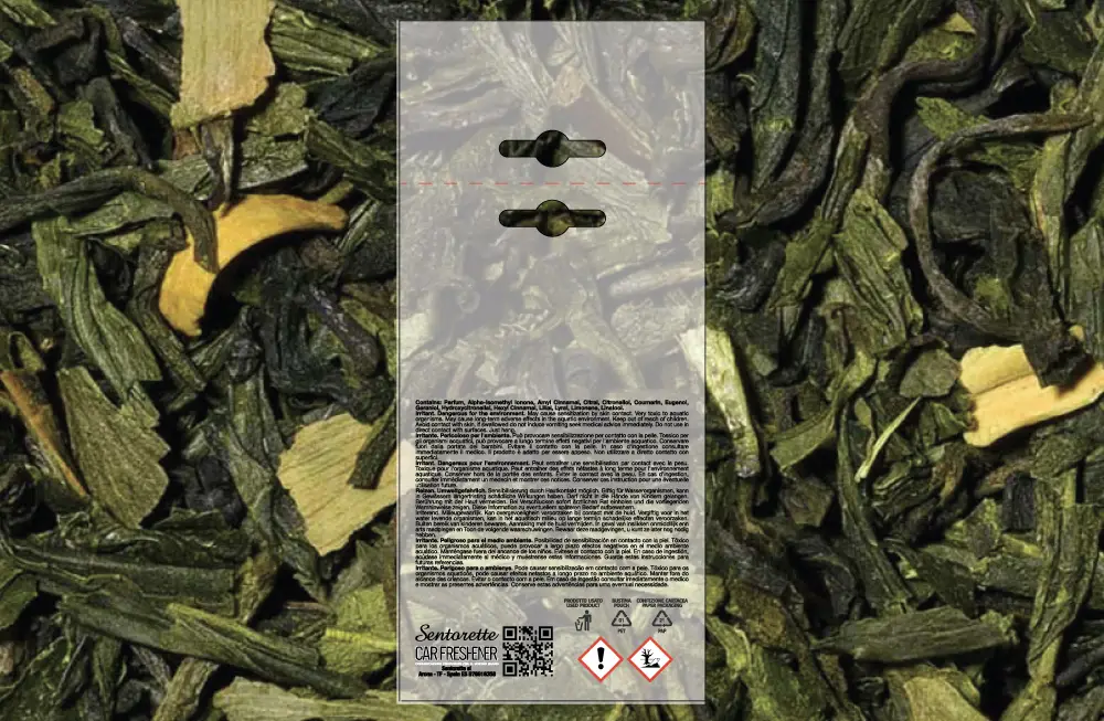 Vorlage für individuelles Verpackungsdesign Auto-Lufterfrischer, Duft:﻿Grüner Tee Wellness