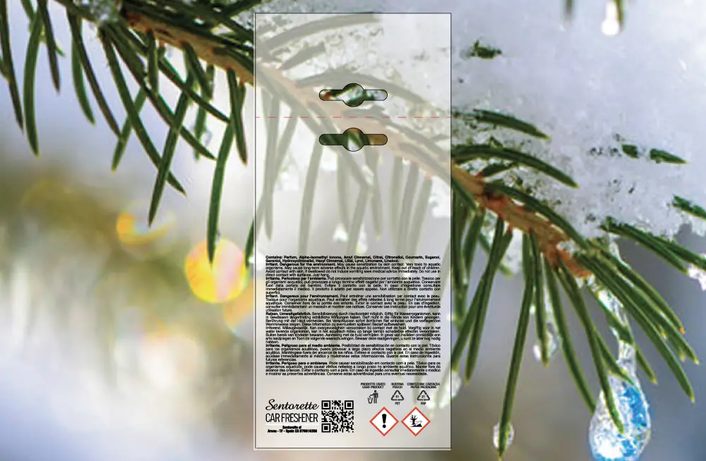 Vorlage für individuelles Verpackungsdesign Auto-Lufterfrischer, Duft:﻿Winterbaum Wellness